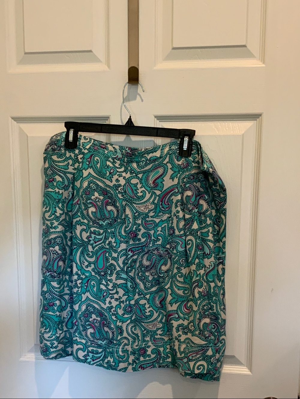LOFT Teal, White and Pink Paisley A-Line Skirt
